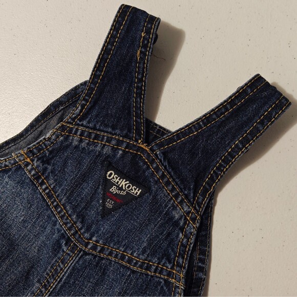 Oshkosh Denim Jean Bib Overalls Baby Boys 9 - 12 M Months Infant Blue Vestbak - Picture 5 of 7